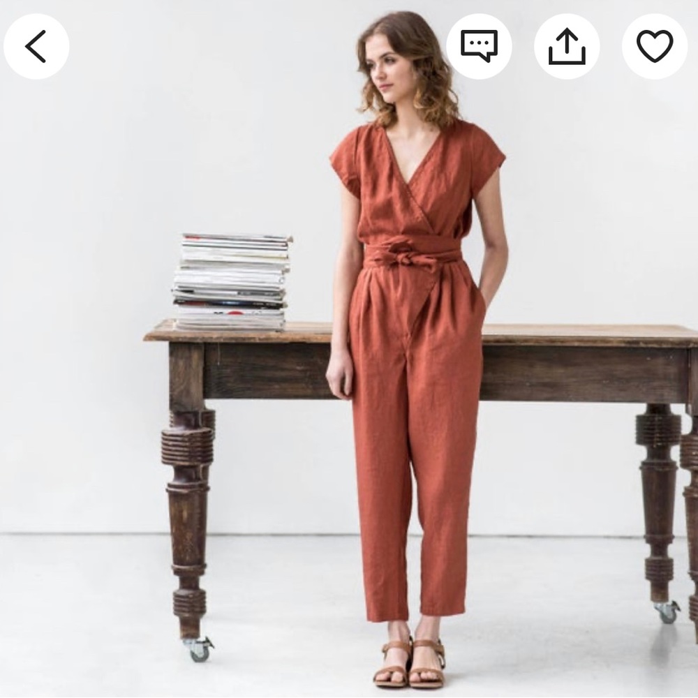 Not Perfect Linen Wrap Linen Jumpsuit Size M medium